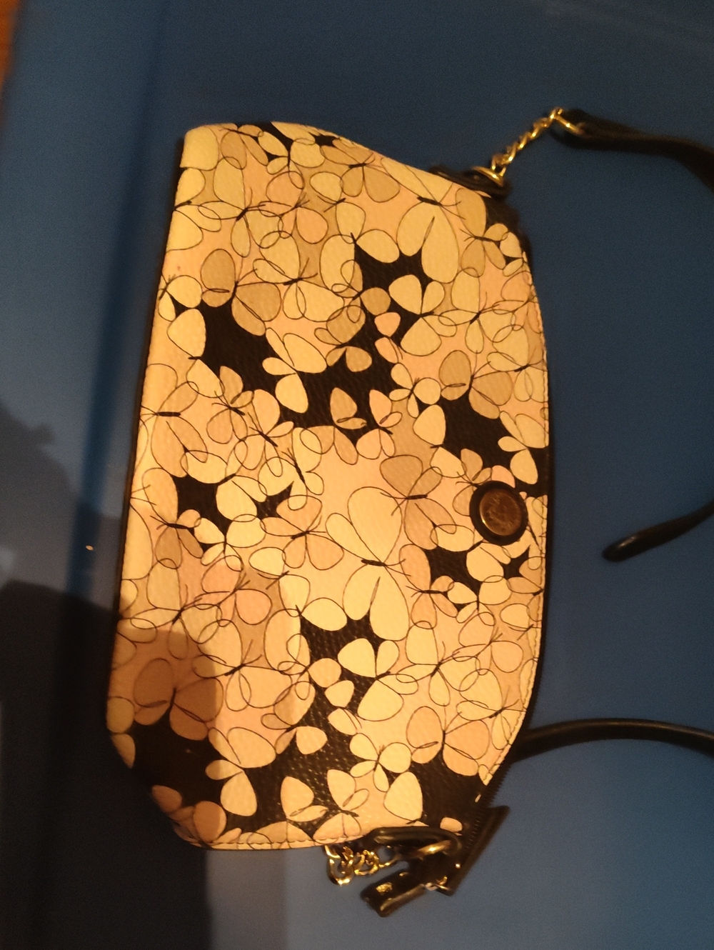 Leather Floral Crossbody Bag in Beige and Black - Designer Style